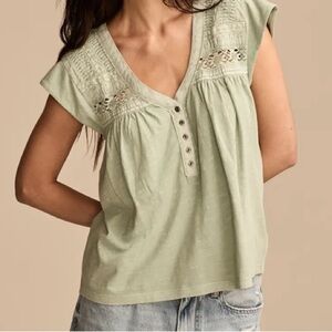 Lucky Brand Light Green Crochet Accent Top